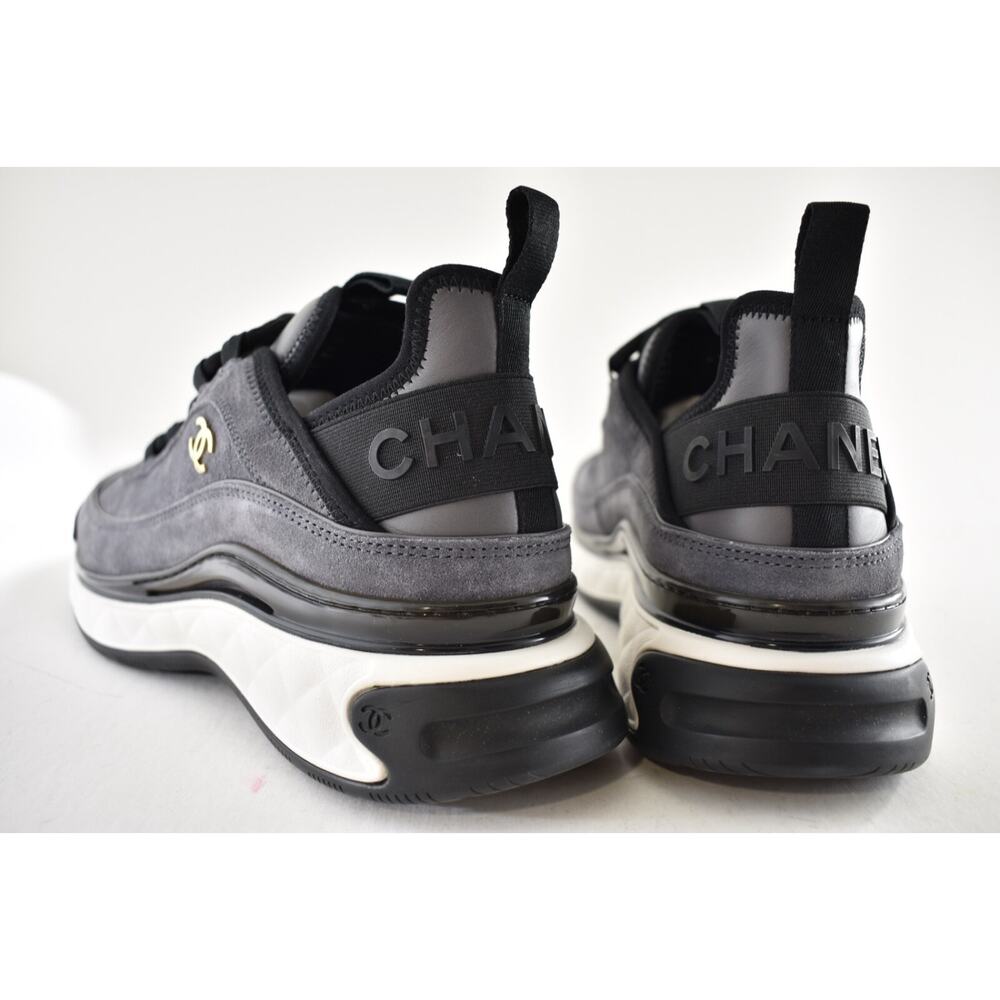 Chanel 23K Grey Suede Black White CC Logo Lace Up Low Top Trainer Sneaker 42 - Picture 13 of 15